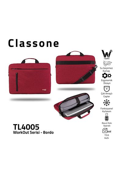 Classone Tl4005 Workout 15.6 بوصة قماش مقاوم للماء - حقيبة يد للكمبيوتر المحمول ماك بوك ماك اير - أحمر كلاريت