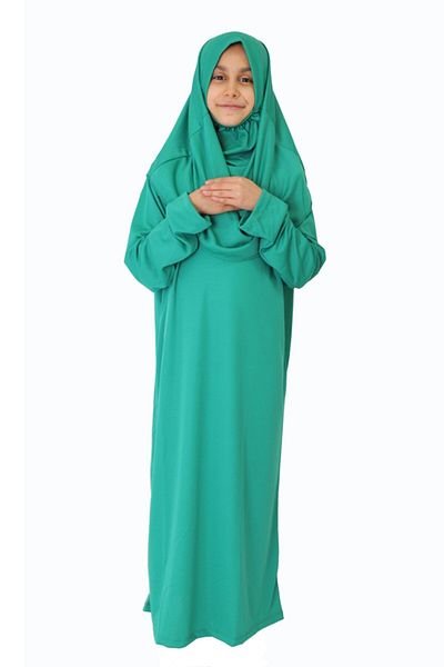ZEHRANAZ NAMAZ ELBİSESİ Petrol Green Non-Zipper Prayer Dress for 9/12 Years Old Children