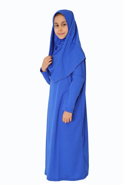 ZEHRANAZ NAMAZ ELBİSESİ Saxe Blue Non-Zipper Prayer Dress for 9-12 Years Old Children