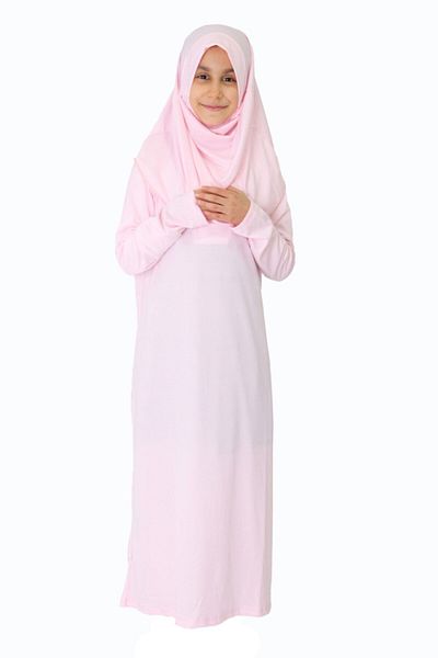 ZEHRANAZ NAMAZ ELBİSESİ Light Pink Non-Zipper Prayer Dress for 9/12 Years Old Children