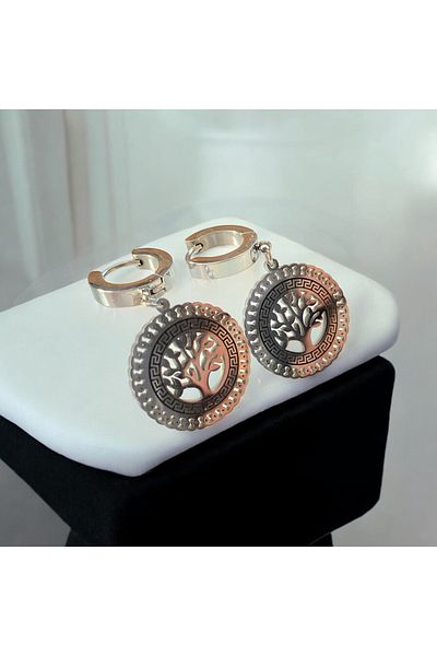 YERZKA Silver Colored Stainless Steel Tree of Life Earrings
