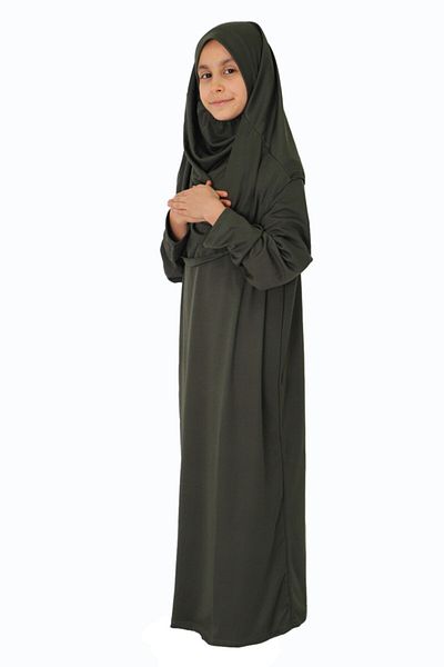 ZEHRANAZ NAMAZ ELBİSESİ فستان صلاة كاكي داكن للأطفال بعمر 9/12 سنة - بدون سحاب