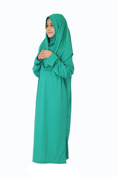 ZEHRANAZ NAMAZ ELBİSESİ Petrol Green Non-Zipper Prayer Dress for 9/12 Years Old Children