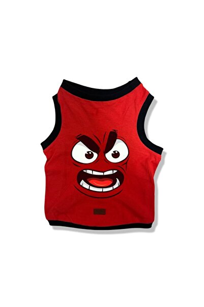 Buddy Store قميص داخلي مطبوع عليه وجه أحمر للقطط والكلاب - مقاس S
