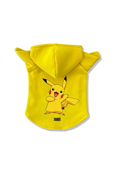 Buddy Store سويت شيرت بقلنسوة أصفر مطبوع عليه قطة وكلب بيكاتشو - مقاس XL