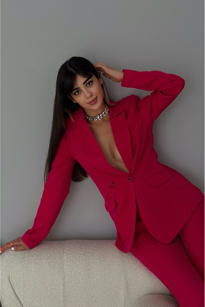 diaves Dark Fuchsia Carrot Pants and Double Breasted Blazer Suit