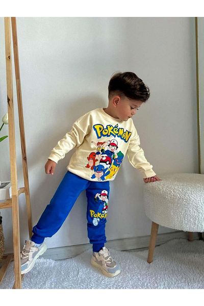 MİNİKO KİDS Boy - Pokeemon Model Crew Neck Cotton Tracksuit Set