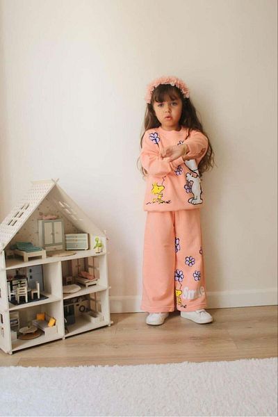 MİNİKO KİDS Girl's Cotton Tracksuit Set with Spanish Leg Leggings - Crew Neck
