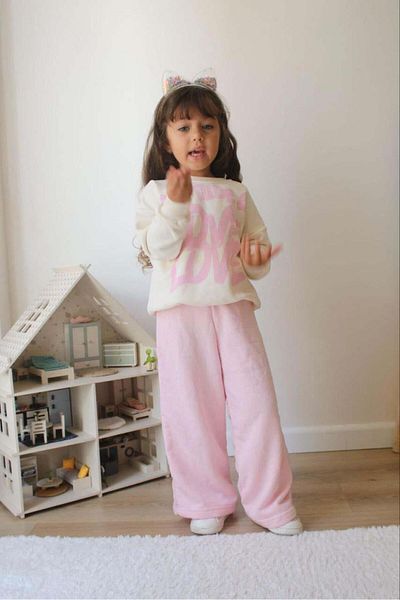 MİNİKO KİDS Girl's Cotton Tracksuit Set with Spanish Leg Leggings - Crew Neck