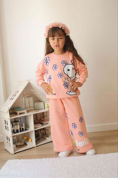 MİNİKO KİDS Girl's Cotton Tracksuit Set with Spanish Leg Leggings - Crew Neck