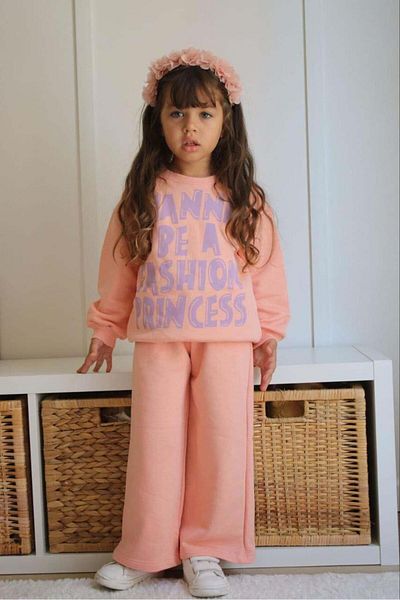 MİNİKO KİDS Girl's Cotton Tracksuit Set with Spanish Leg Leggings - Crew Neck
