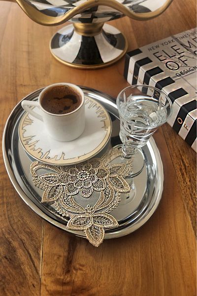RUBİ PORSELEN Lina Model 6-Piece Lace Guipure Coffee Cocktail Presentation Napkin