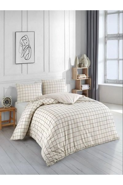 uykulife home collection Σετ Παπλωματοθήκης Sleepylife Milk Coffee καρό μονό (ΣΕΤ ΧΩΡΙΣ ΣΕΝΤΟΝΙΑ)
