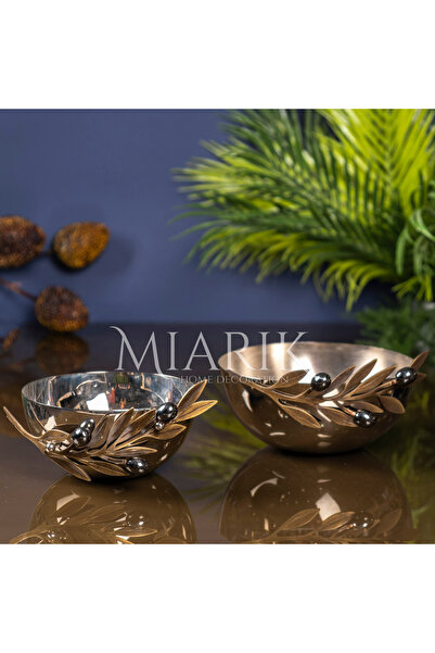 MIARIK DESIGN & DEKORASYON Dekoratif Zeytin Dalı Gümüş Kase