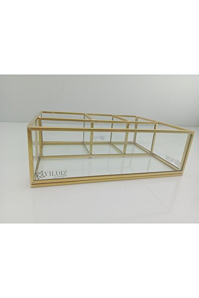 YİLDİZDESİNG 7cmx15cm.x 20cm Pirinç Cam Kutu, Bölmeli Masa Düzenleyici