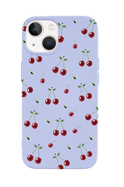 mooodcase iPhone 14 Plus Uyumlu Kiraz Desenli Premium Silikonlu Telefon Kılıfı