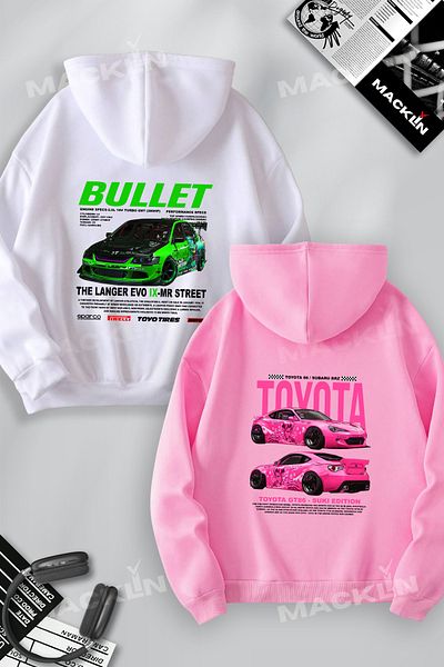 macklin Combinație de cuplu iubit - Set de hanorace cu glugă cu imprimeu Fast & Furious Bullet & Suki EVO IX BACK