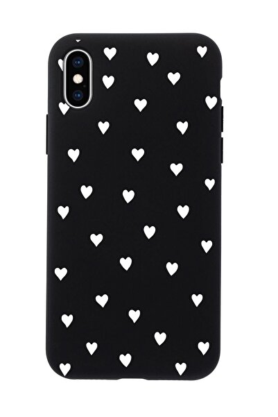 mooodcase iPhone Xs Max Uyumlu Siyah Kalpler Desenli Premium Silikonlu Telefon Kılıfı