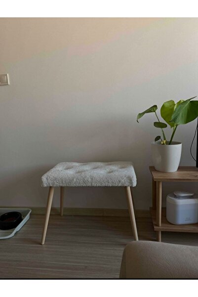 BEYLERBEYİ Gürgen Retro Ahşap Ayaklı Handmade Pofidik Puf Bench Koltuk