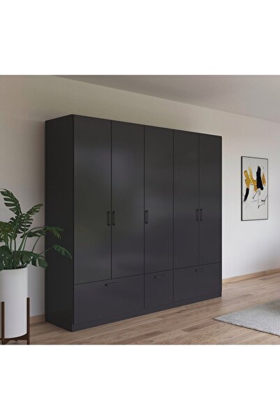 Tdesigno Alev Giyinme Dolabı - Çok Amaçlı Dolap - Gardırop 225 Cm-5 Kapaklı-3 Çekmeceli