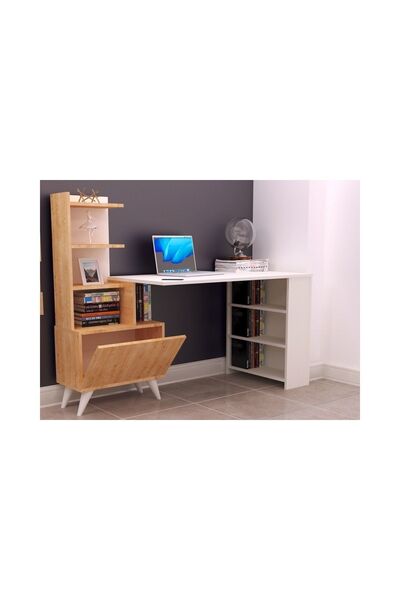 Tdesigno Ibizia Kitaplıklı Çalışma Masası 155 Cm Safir Meşe Beyaz