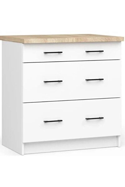 Tdesigno Emel Mutfak Çekmeceli Alt Modül 100 Cm Beyaz Tezgah Dahil