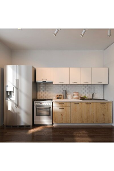 Tdesigno Nisa Hazır Mutfak Dolabı 260 cm safir Meşe Beyaz