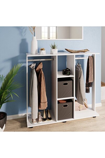 Tdesigno Funda Açık Giyinme Dolabı Çok Amaçlı Dolap Gardırop 80 cm Beyaz