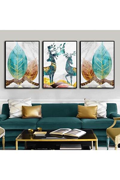 Harika bir ev | Turquoise-Gold Most Stylish Flower-Deer Combination | Framed ...