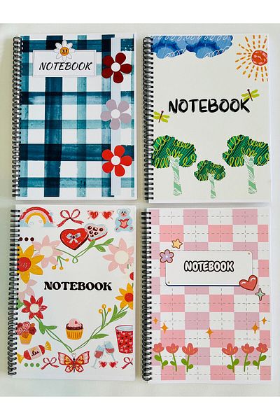 ADA OFİS KIRTASİYE 80 Sheets Checkered A4 School Notebook - Set of 4