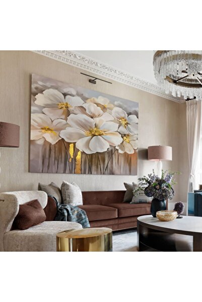 Harika bir ev HARİKABİREV|GOLD KREM ÇİÇEK TABLOSU |TEKLİ ÇERÇEVESİZ KANVAS TABLO