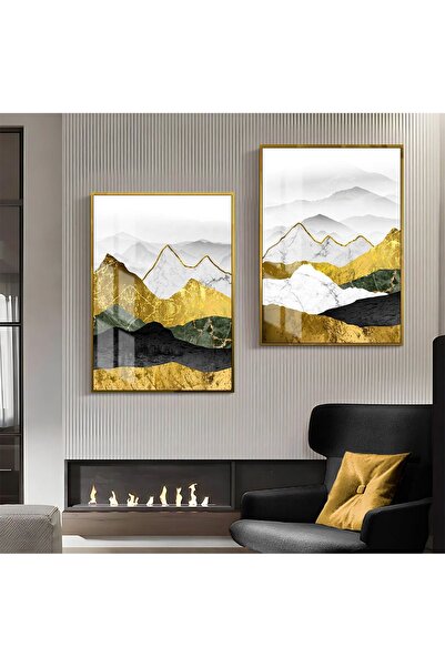 Harikabirev HARİKABİREV | COMBINAT DE MODELE MONTANE AUR-ALBE 1 | TABLO DE STICLA CU CADRU 2 PIESE VERTICAL