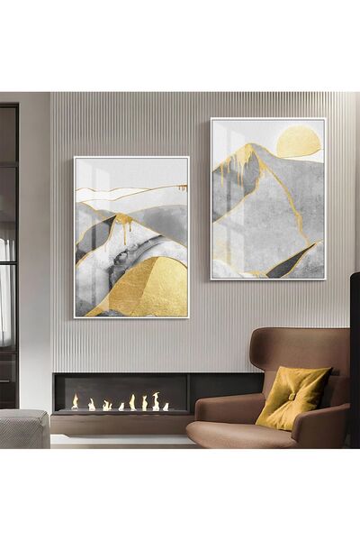 Harikabirev HARİKABİREV | COMBINAT DE MODELE MONTANE AUR-ALBE 03 | TABLO DE STICLA CU CADRU 2 PIESE VERTICAL