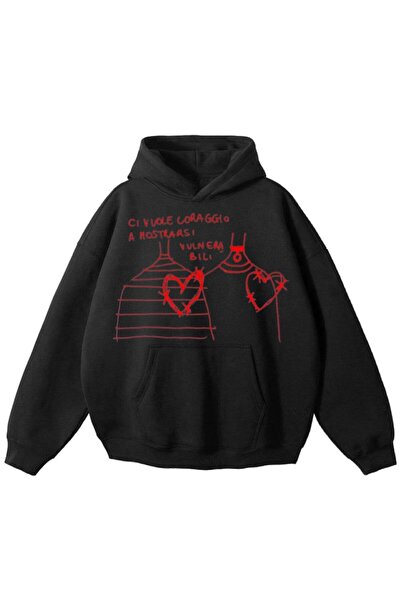 MAYDAY CULTURE سويت شيرت أسود بثلاثة خيوط للجنسين فضفاض