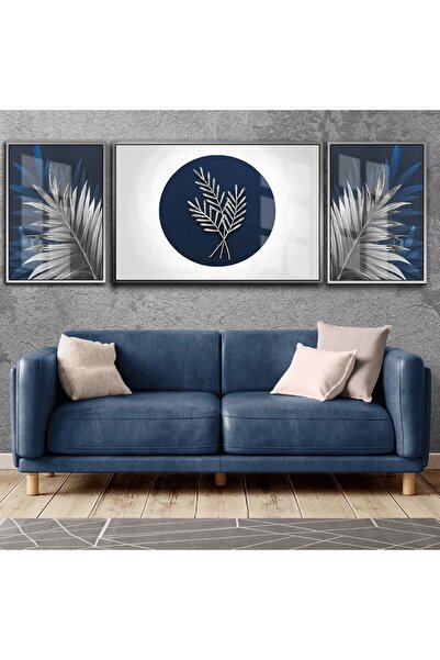 Harikabirev HARİKABİREV|LACİVERT-GÜMÜŞ SONSUZLUK ÇİÇEK VE YAPRAK|ÇERÇEVELİ TE...