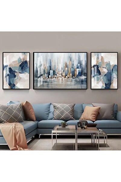 HARIKABIREV|SOFT COLOR ABSTRACT-CITY VIEW BELOVED COMBINATION |FRAMED TEMPERED GLASS TABLE 3 HORIZONTAL