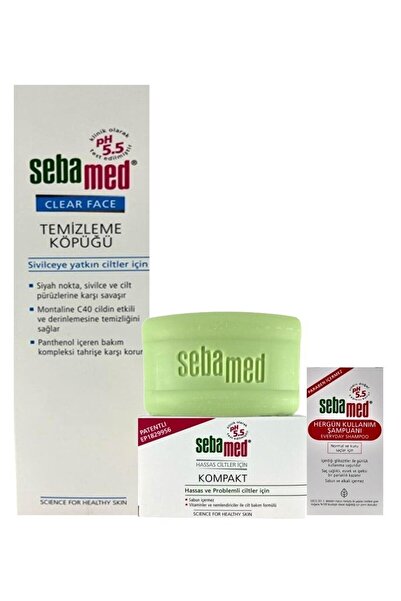 Sebamed Clear Face Yüz Temizleyici Köpük 150 ml, Sabun Compact Cleansing Bar 100gr, Mini Şamp. Hed.