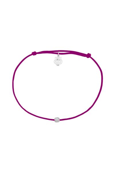 Les Tigres Beyaz Altın Kaplama Gümüş Kaplan Charm Mor İp Bileklik