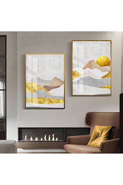 Harikabirev HARİKABİREV | COMBINAT DE MODELE MONTANE AUR-ALBE 02 | TABLO DE STICLA CU CADRU 2 PIESE VERTICAL