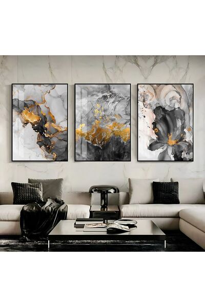 Harika bir ev | Γκρι-χρυσό Συνδυασμός Αφηρημένων Σχημάτων | πλαίσιο Τραπέζι α...