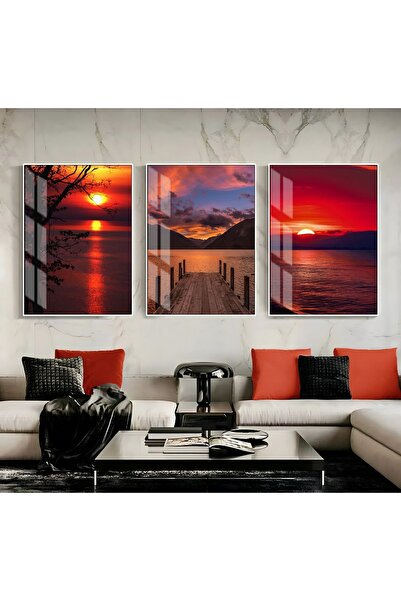 Harika bir ev Hari̇kabi̇rev | Red Color Summer-Sea Landscape | Framed Tempere...