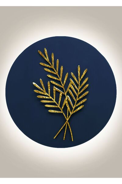 Harikabirev HARİKABİREV|LACİVERT-GOLD KOMBİNİ 4 SONSUZLUK ÇİÇEĞİ|ÇERÇEVELİ TEMPERLİ CAM TABLO 3LÜ DİKEY