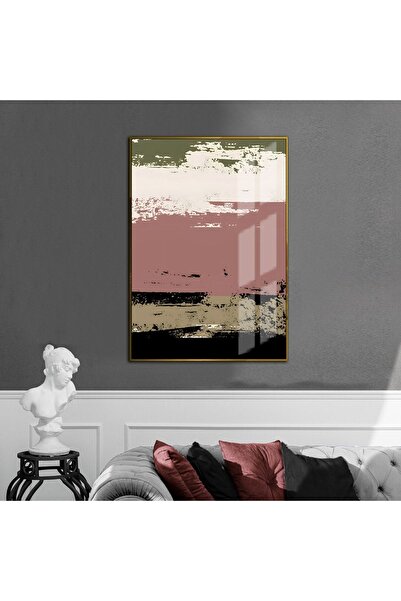 Harikabirev HARİKABİREV | VERDE-CREMĂ-NEGRU MODEL ABSTRACT 002 | TABLĂ DE STICLA TEMPLATĂ CU CADRU, SIMPLE, VERTICALĂ