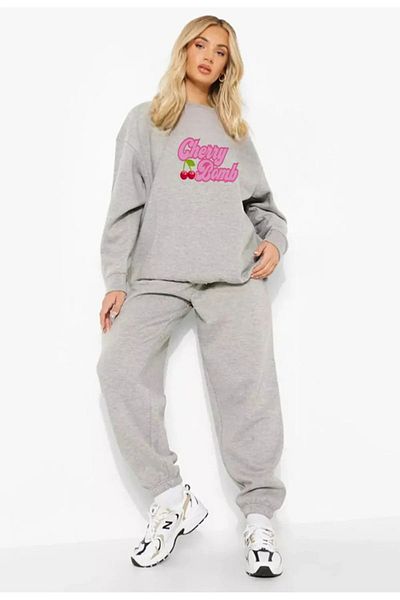 Apparelix "Cherry Bomb" Printed Oversize Crew Neck Tracksuit Set