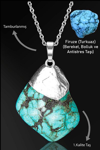 Tesbih Atölyesi Real Turquoise Stone - Certified Raw Unprocessed Necklace (Turquoise Stone)