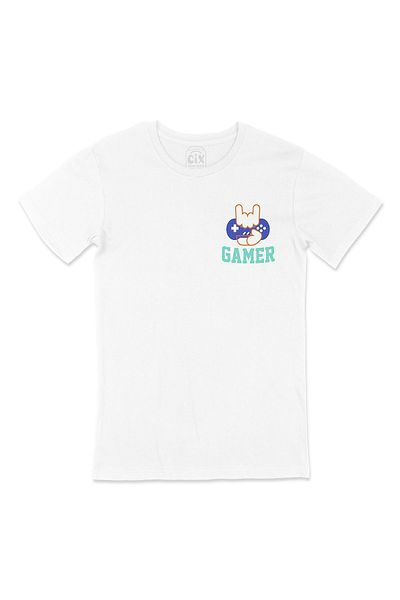 Cix Tricou alb cu design de logo Gamer Hand Cep