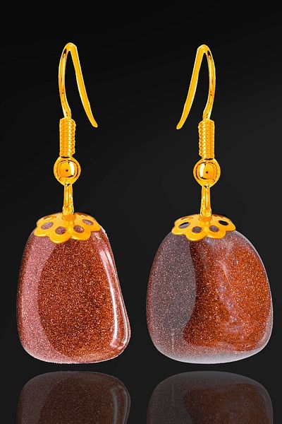 Tesbih Atölyesi Brown Star Stone Tumbled Gold Earrings