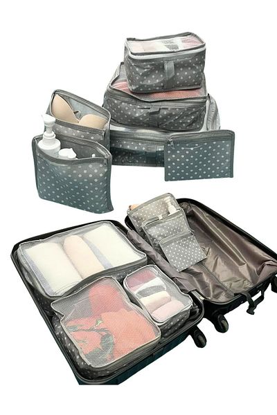SER&YAT 6-Piece Suitcase Organizer Mesh Organizer Suitcase Organizer Set Travel Bag Polka Dot Pattern
