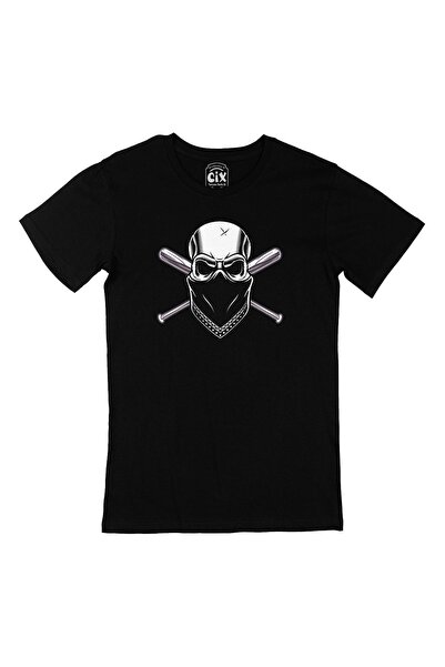 Cix Tricou negru cu design de logo cu buzunar pentru craniu de baseball
