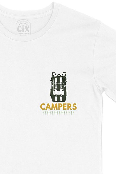 Cix Tricou alb cu logo-ul de buzunar al sacului Campers
